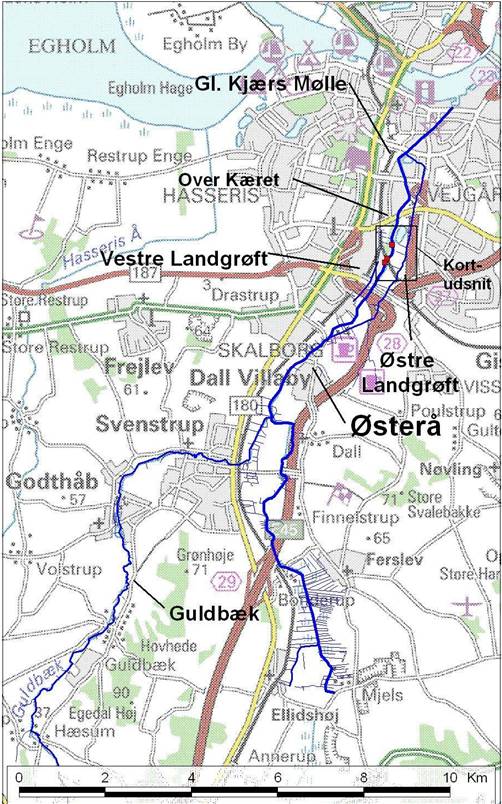 Oversigtskort over åstrækningens belligenhed